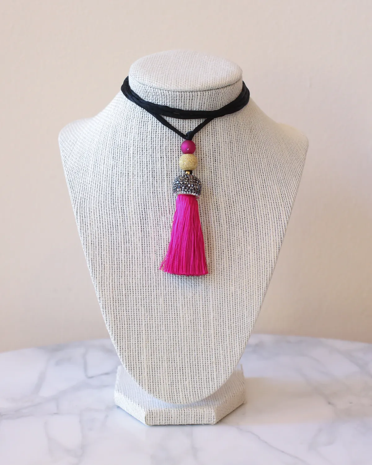 Tassel Necklace | Hot Pink Silk