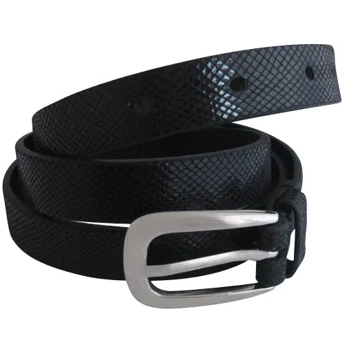 Thin Genuine Leather Patterned Black women's Belt