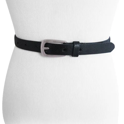 Thin Genuine Leather Patterned Black women's Belt