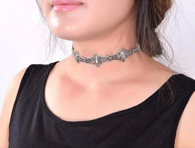 Wasteland Choker Tibetan Silver With Marquis Shape Silver Stones Perfect For Stacking Boho Necklaces