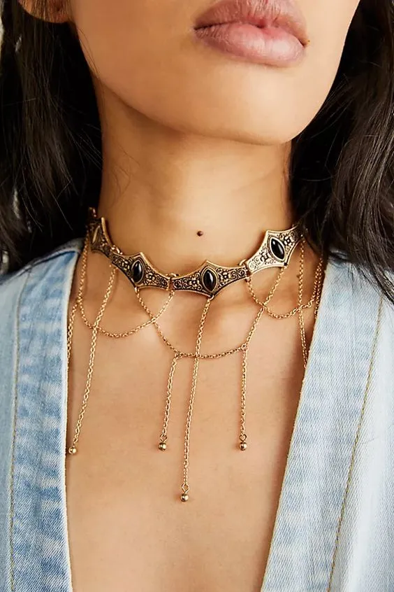 Wasteland Choker Tibetan Silver With Marquis Shape Silver Stones Perfect For Stacking Boho Necklaces