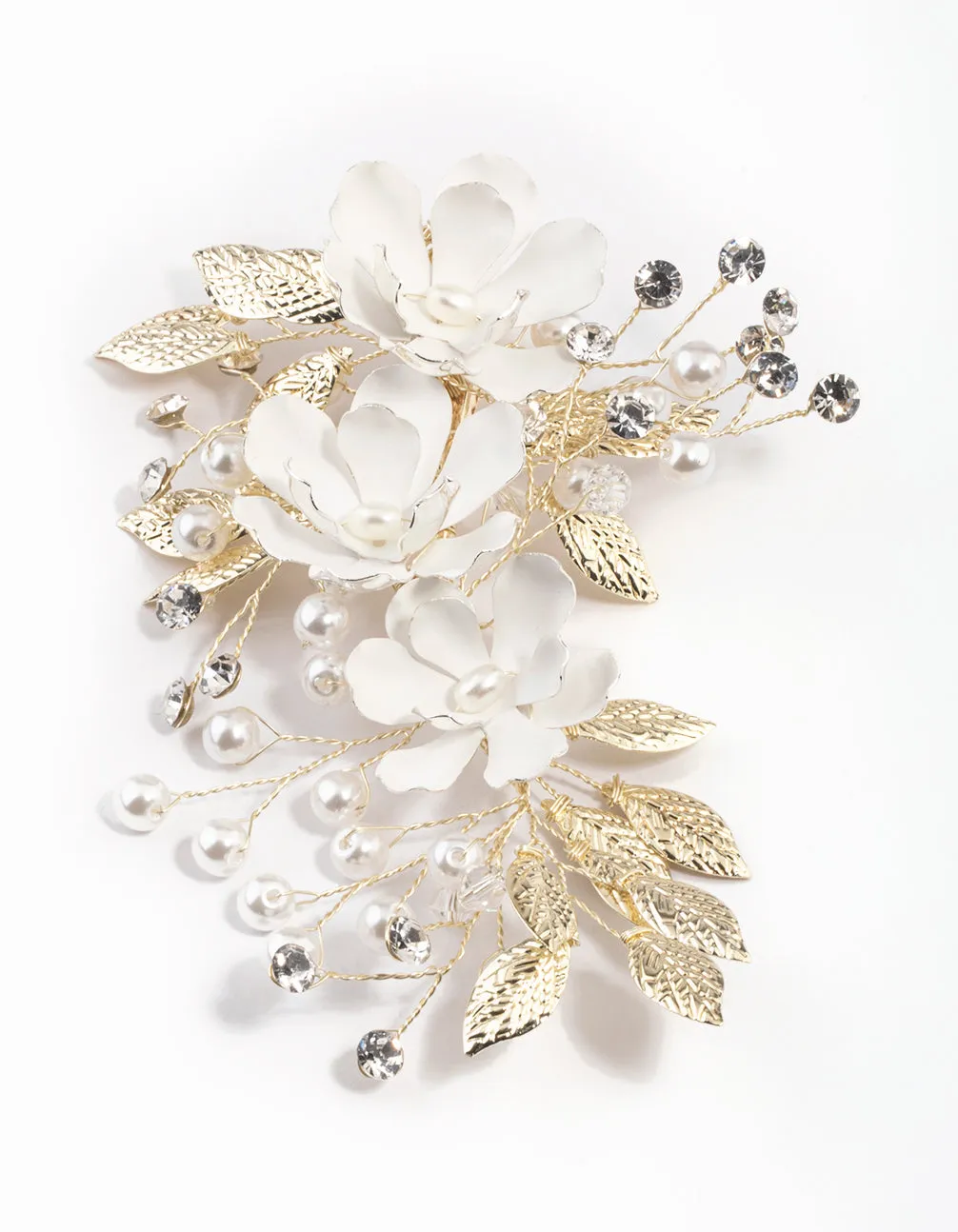 White Flower Crystal Clip