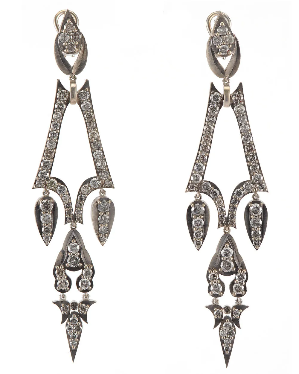 White Gold Grey Diamond Chandelier Earrings