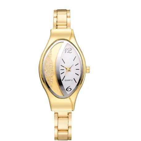 Women Fashion Luxury Leather Strap Ellipse Rhinestone Watch