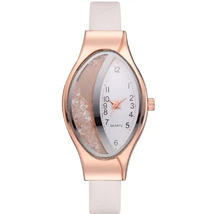 Women Fashion Luxury Leather Strap Ellipse Rhinestone Watch