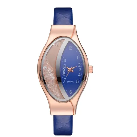 Women Fashion Luxury Leather Strap Ellipse Rhinestone Watch