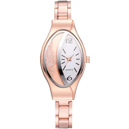 Women Fashion Luxury Leather Strap Ellipse Rhinestone Watch